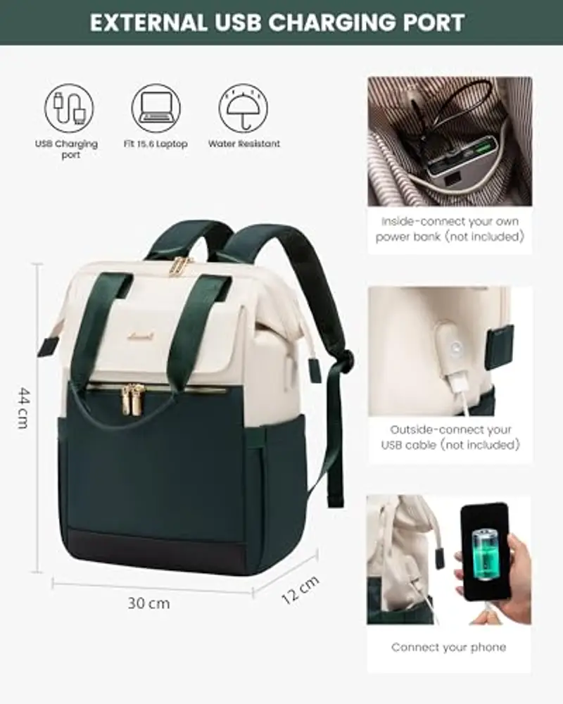 LOVEVOOK Zaino da donna, per computer portatile, impermeabile, beige e verde, 15, 6 pollici, Casual miniatura 3