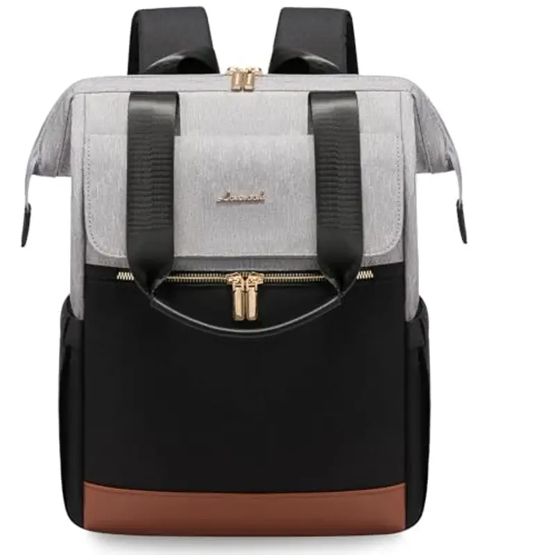 LOVEVOOK Zaino da donna, per computer portatile, impermeabile, Grigio e nero, 15,6 pollici, Casual