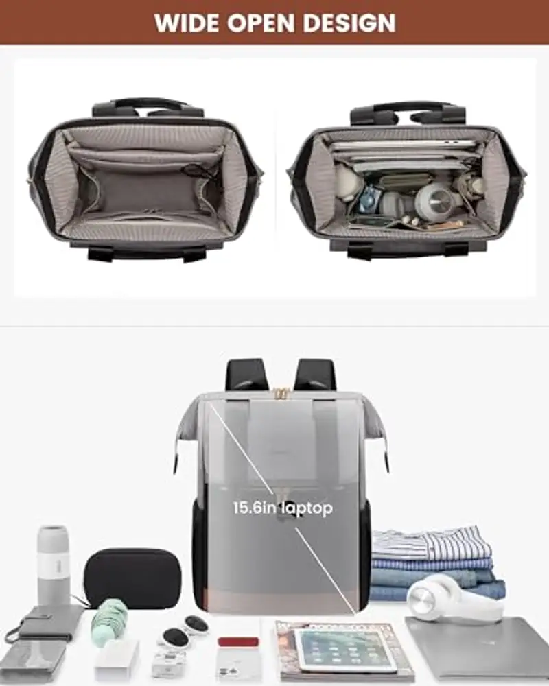 LOVEVOOK Zaino da donna, per computer portatile, impermeabile, Grigio e nero, 15, 6 pollici, Casual miniatura 3