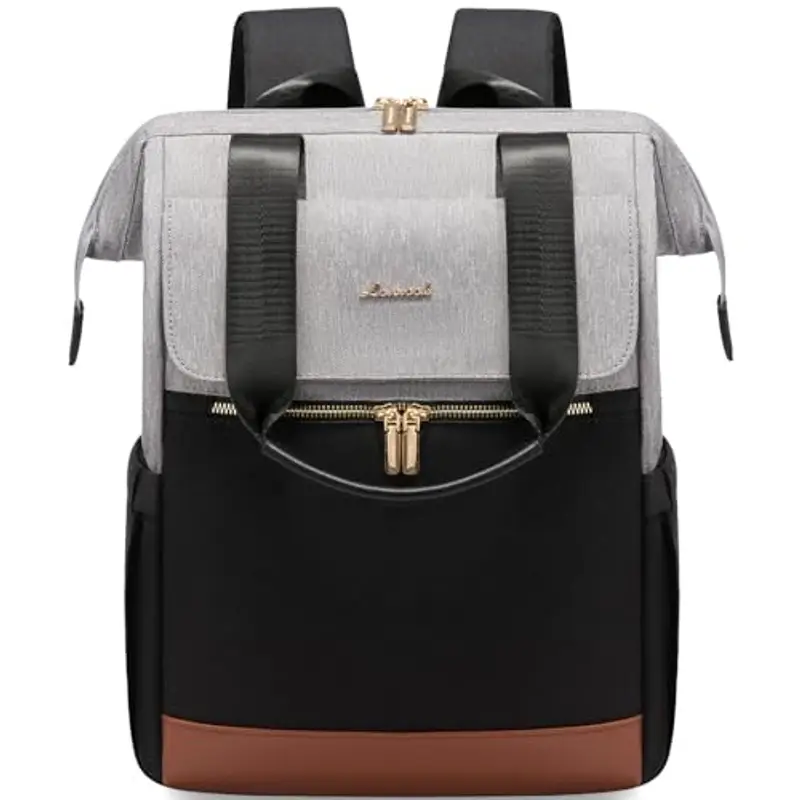 LOVEVOOK Zaino da donna, per computer portatile, impermeabile, Grigio e nero, 17,3 Zoll