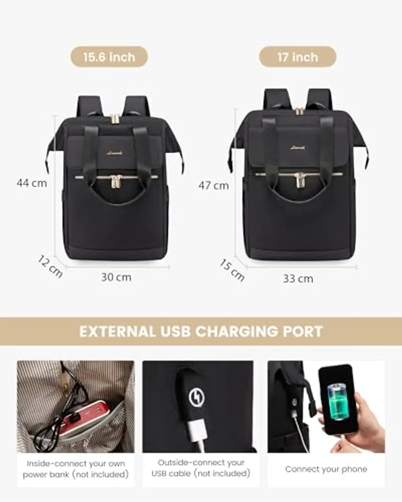 LOVEVOOK Zaino da donna, per computer portatile, impermeabile, Nero, 17, 3 Zoll, Casual miniatura 3