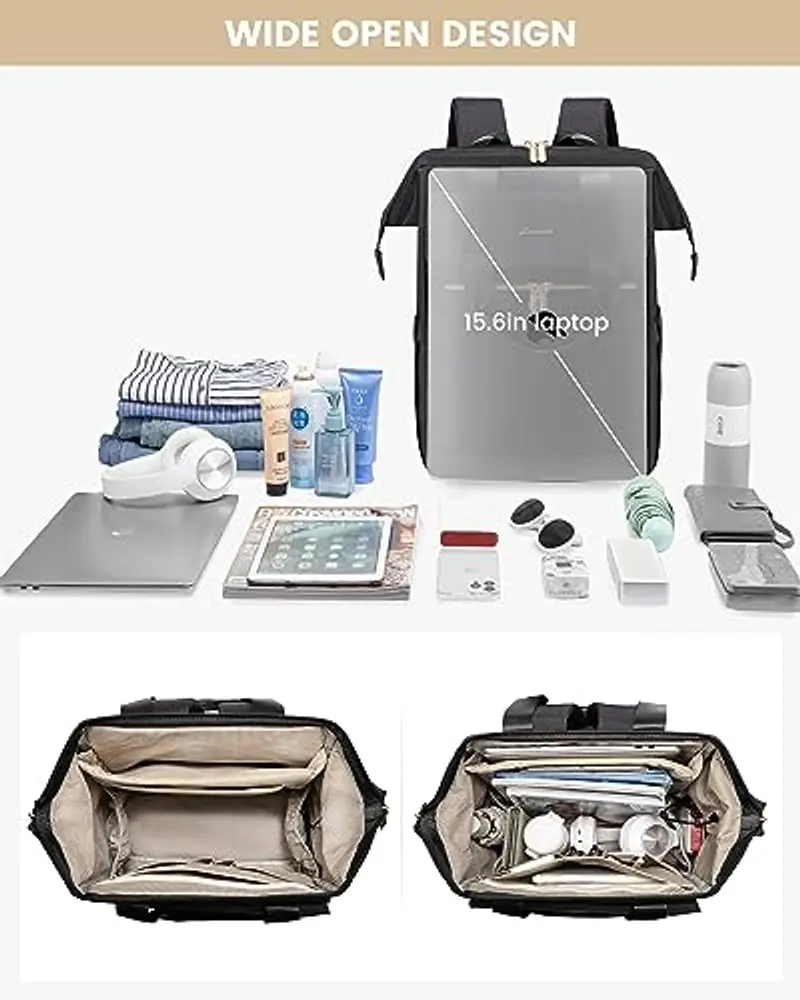 LOVEVOOK Zaino Donna Nero 15, 6 Pollici, Zaino Lavoro Porta PC Antifurto, Zaino da Università Impermeabile, Computer Backpack Capiente per Laptop con Porta USB per Viaggi, Scuola miniatura 3