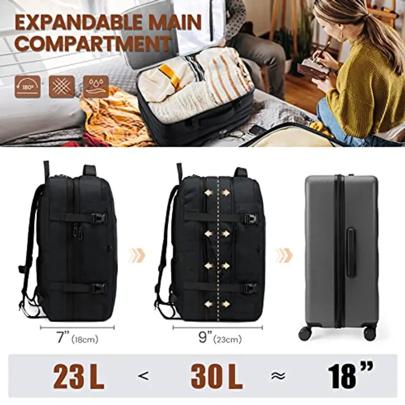 LOVEVOOK Zaino Porta PC 15, 6 Pollici Da Viaggio Aereo Bagaglio A Mano Da Cabina Per Easyjet Ryanair Uomo Donna 30 Litri Grande Trekking Travel Bag Nero miniatura 3