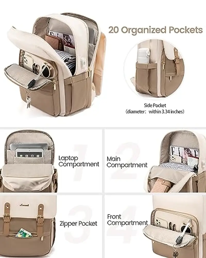 LOVEVOOK Zaino Porta PC Donna, 15, 6 Pollici Impermeabile Zaino Antifurto per Computer portatile con Porta USB per miniatura 3