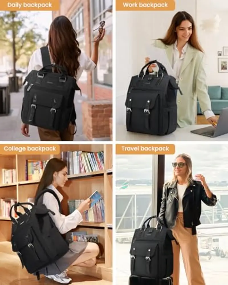LOVEVOOK Zaino porta PC Donna 15.6 pollici, Impermeabile Zaino Donna Università con Borsa per Cavo Dati, Nero Zaini miniatura 2