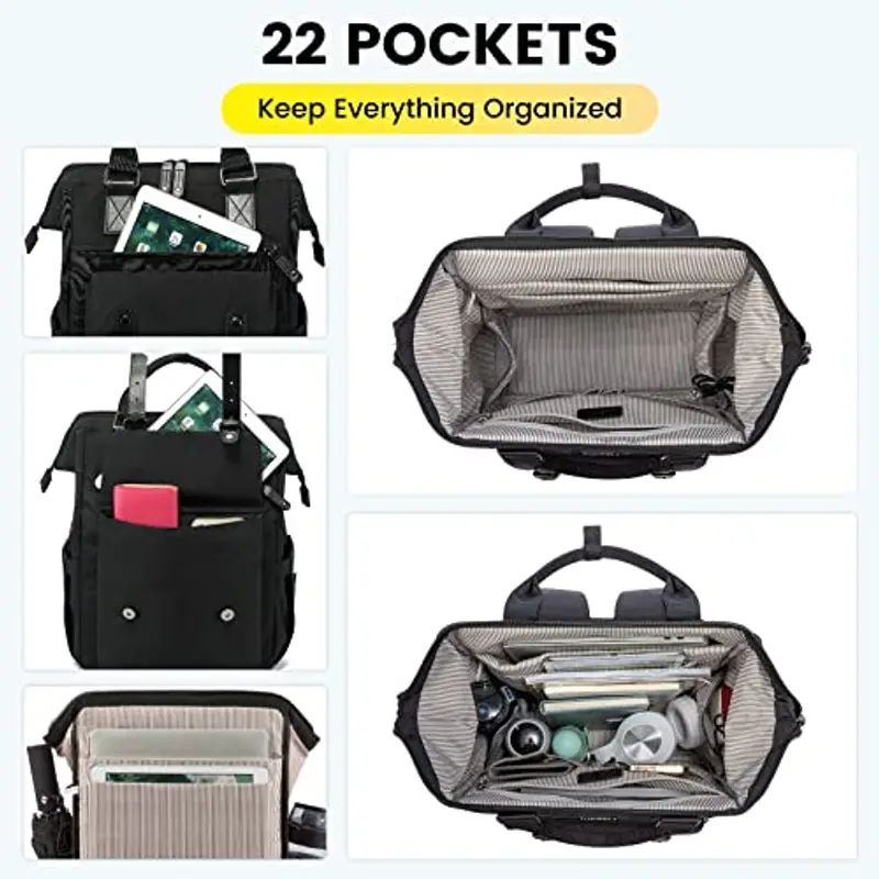 LOVEVOOK Zaino porta PC Donna 15.6 pollici, Impermeabile Zaino Donna Università con Borsa per Cavo Dati, Nero Zaini miniatura 3