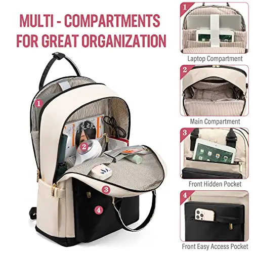 LOVEVOOK Zaino Porta PC Donna, 17 Pollici Impermeabile Computer Backpack Antifurto con Porta USB e Scomparto per Laptop miniatura 3