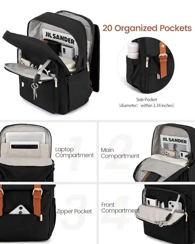 LOVEVOOK Zaino Porta PC Donna, 17 Pollici Impermeabile Zaino Antifurto per Computer portatile con Porta USB per miniatura 3