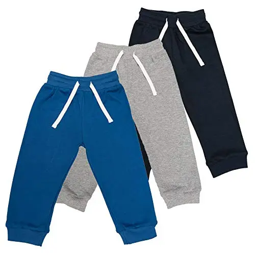Lovjoy Pantaloni Jogger da Bambini – Pacco da 3 o 4 Colori - 1-4 Anni - qualità, Comfort, 100% Cotone con Elastico e