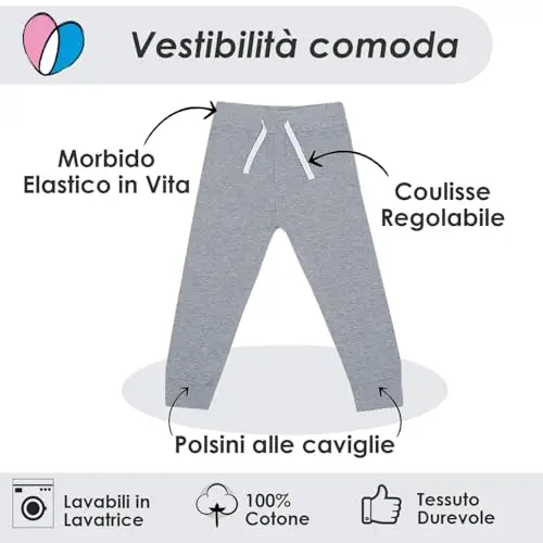 Lovjoy Pantaloni Jogger da Bambini – Pacco da 3 o 4 Colori - 1-4 Anni - qualità, Comfort, 100% Cotone con Elastico e miniatura 2