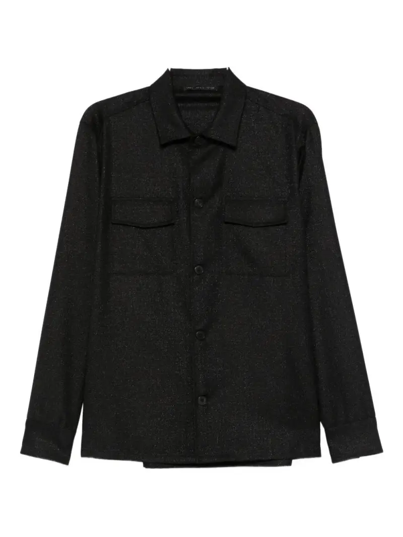 Giacca nera con colletto a punta e tasche sul petto Nero