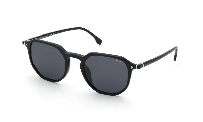 Uomo Lozza SL4350 ROMA 8 0700 Occhiali da sole Acetato Nero Fumo Geometrica Normale