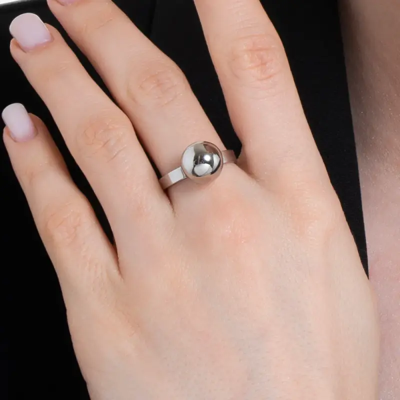 ANELLO DONNA CON SFERA LUCIDA IN ACCIAIO ED ACCIAIO IP GOLD miniatura 2