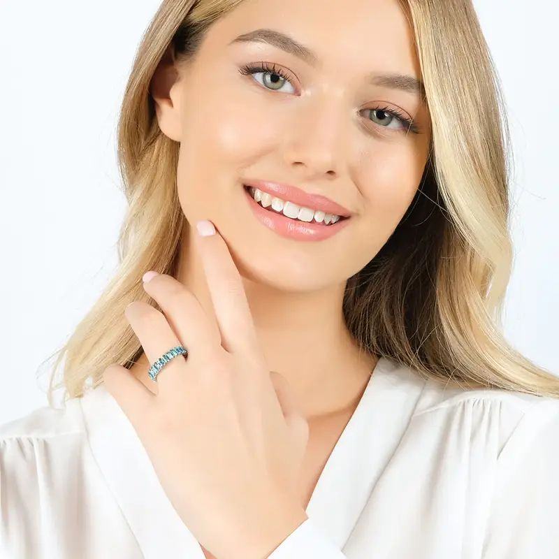 ANELLO DONNA IN ACCIAIO APERTO CON CRISTALLI AZZURRI miniatura 3