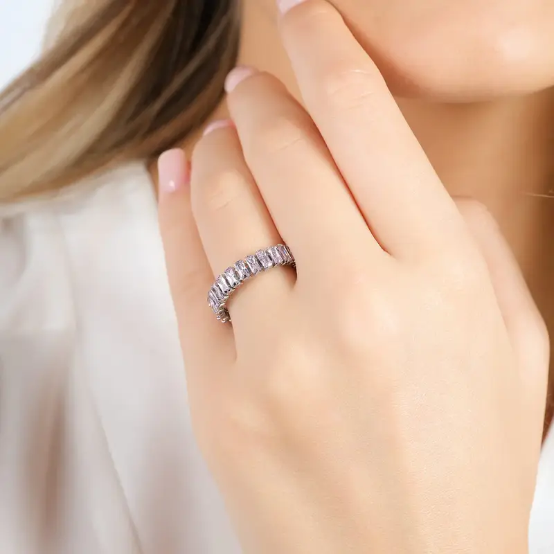 ANELLO DONNA IN ACCIAIO APERTO CON CRISTALLI ROSA miniatura 2