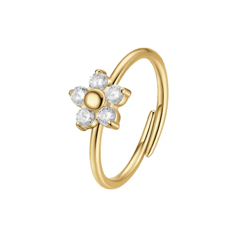 ANELLO DONNA IN ACCIAIO COLORE ORO CON FIORE E ZIRCONI BIANCHI