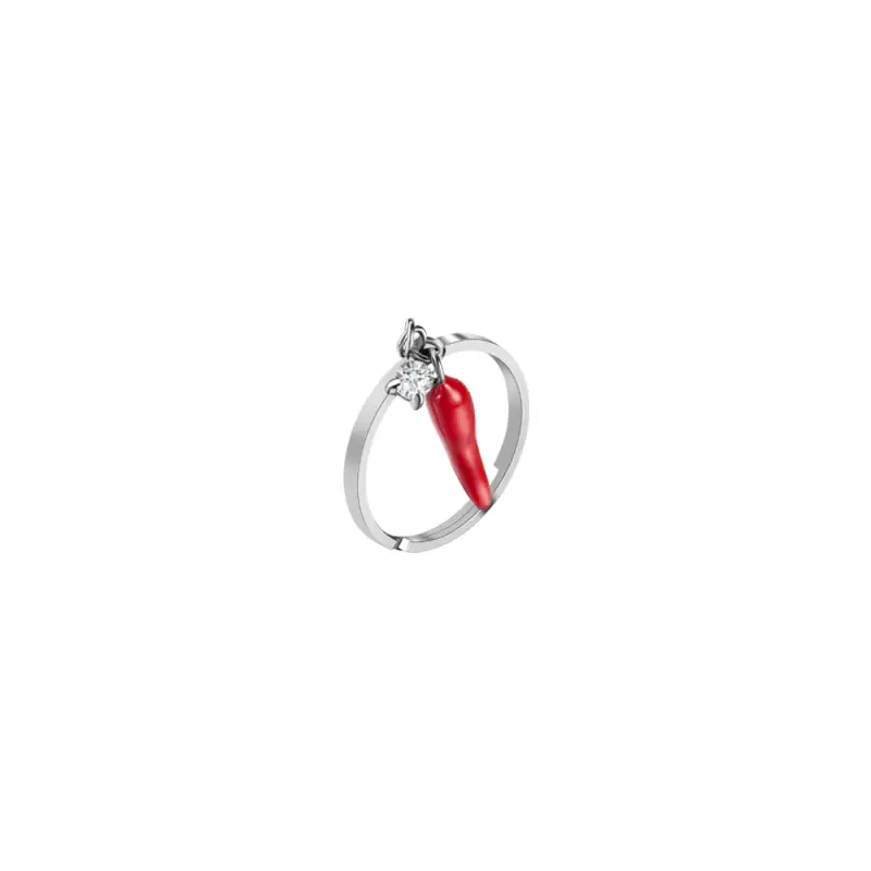ANELLO DONNA IN ACCIAIO CON CORNO ROSSO E PUNTO LUCE