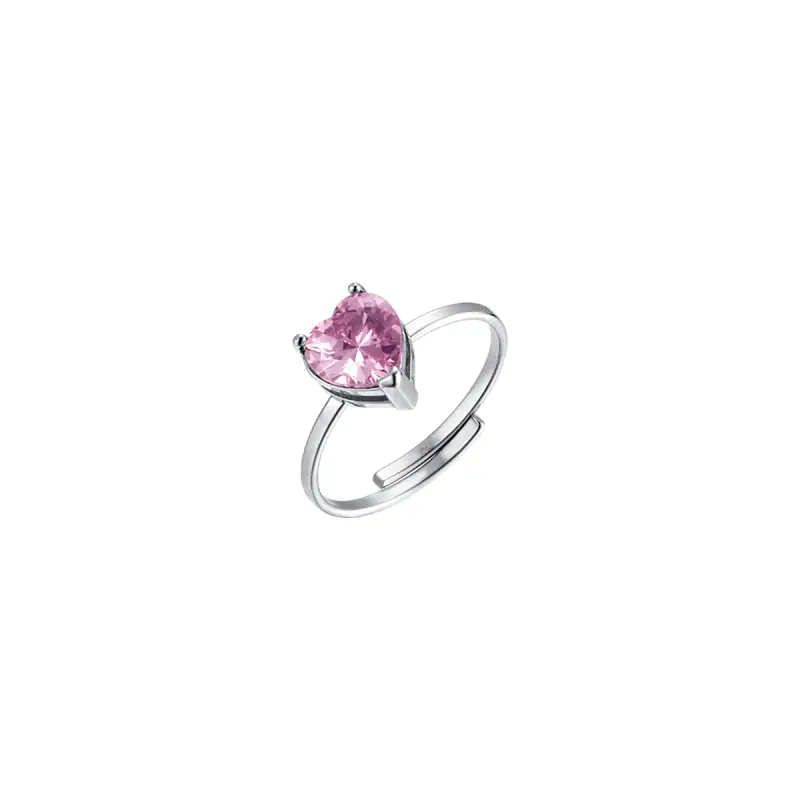 ANELLO DONNA IN ACCIAIO CON CRISTALLO ROSA A FORMA DI CUORE