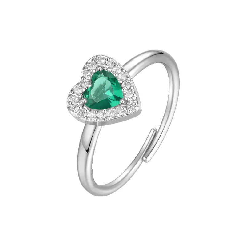 ANELLO DONNA IN ACCIAIO CON CUORE CON ZIRCONI VERDI E BIANCHI