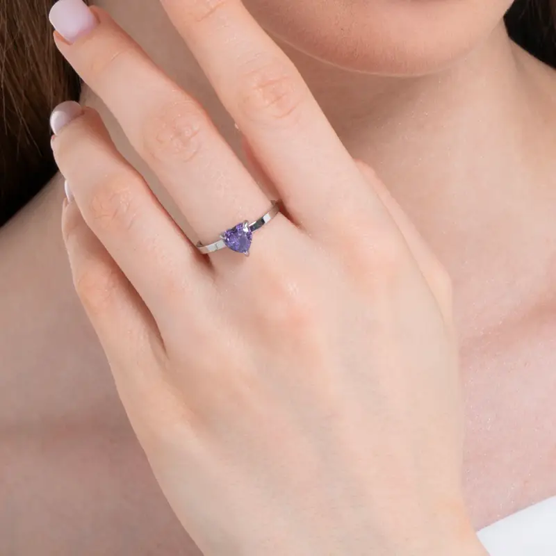 ANELLO DONNA IN ACCIAIO CON CUORE CRISTALLO VIOLA miniatura 2