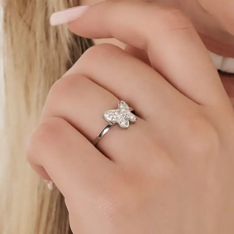 ANELLO DONNA IN ACCIAIO CON FARFALLA E CRISTALLI BIANCHI MISURA S miniatura 2