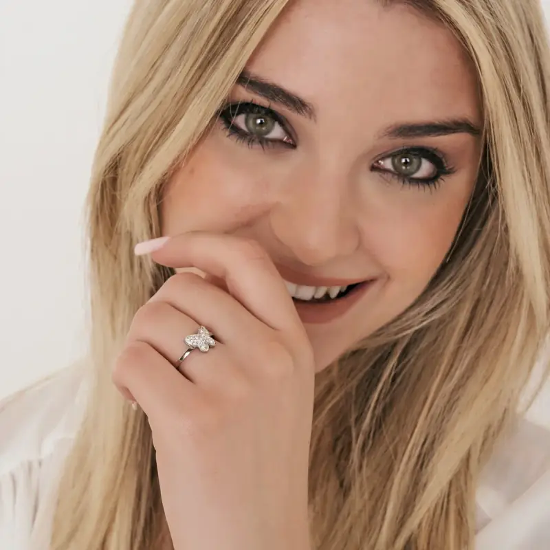 ANELLO DONNA IN ACCIAIO CON FARFALLA E CRISTALLI BIANCHI MISURA S miniatura 3
