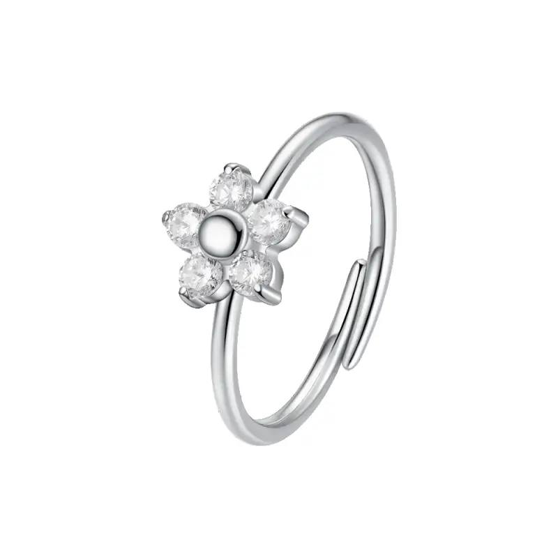 ANELLO DONNA IN ACCIAIO CON FIORE E ZIRCONI BIANCHI
