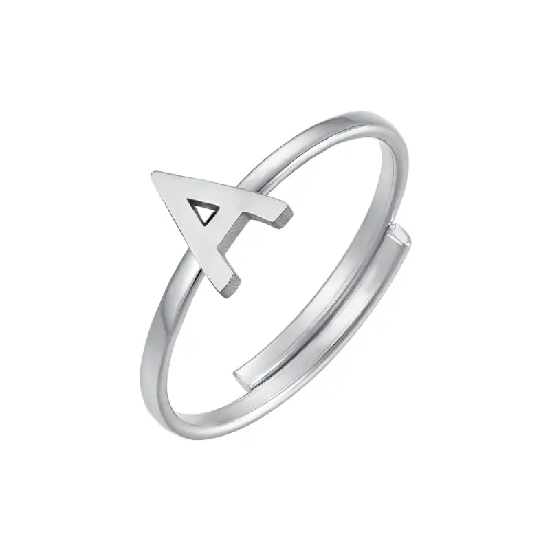ANELLO DONNA IN ACCIAIO CON LETTERA, Argento / A