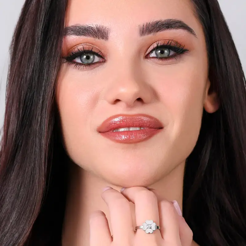 ANELLO DONNA IN ACCIAIO CON QUADRIFOGLIO CON ZIRCONE miniatura 3