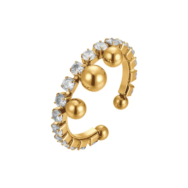 ANELLO DONNA IN ACCIAIO IP GOLD CON CRISTALLI BIANCHI E SFERE