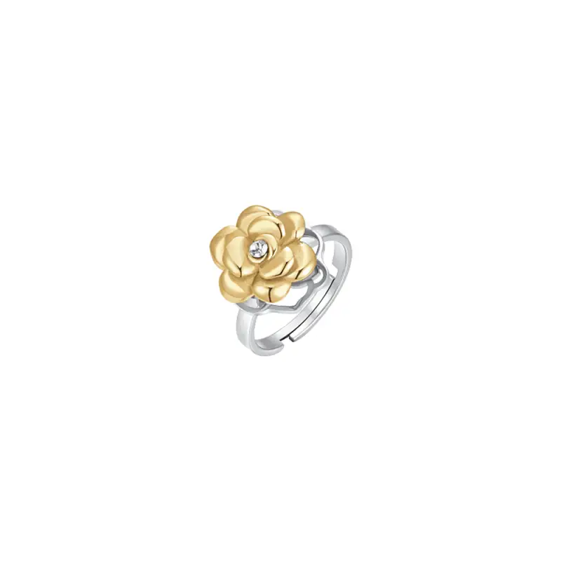 ANELLO DONNA IN ACCIAIO IP GOLD CON ROSA GIREVOLE E CRISTALLO BIANCO