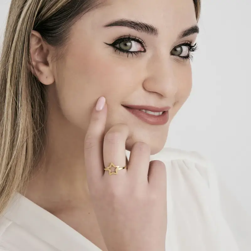 ANELLO DONNA IN ACCIAIO IP GOLD CON STELLA miniatura 3