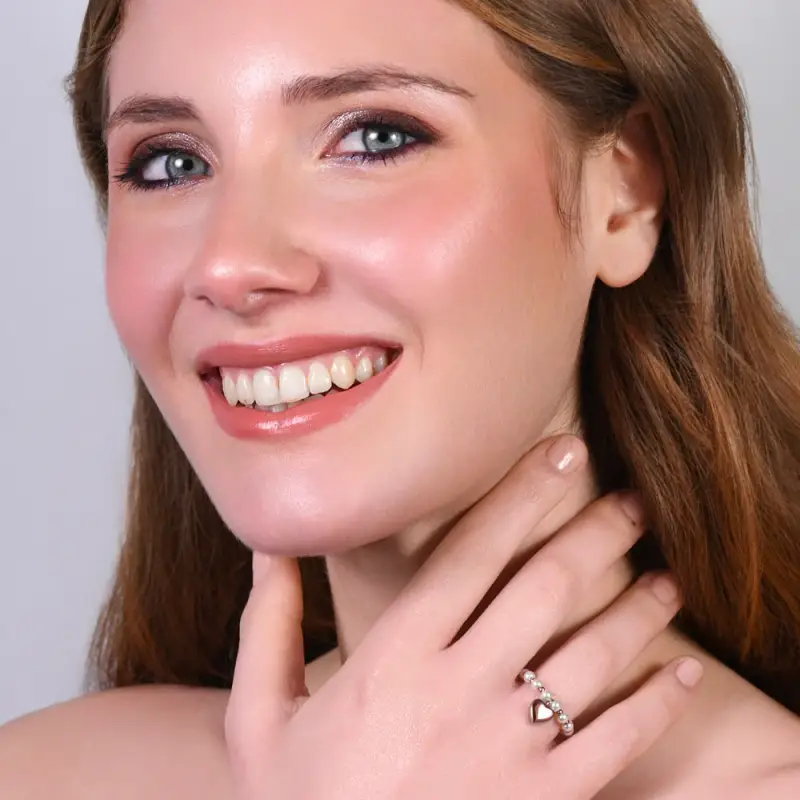 ANELLO DONNA IN ACCIAIO IP ROSE E PERLE SINTETICHE BIANCHE CON CUORE IP ROSE miniatura 3