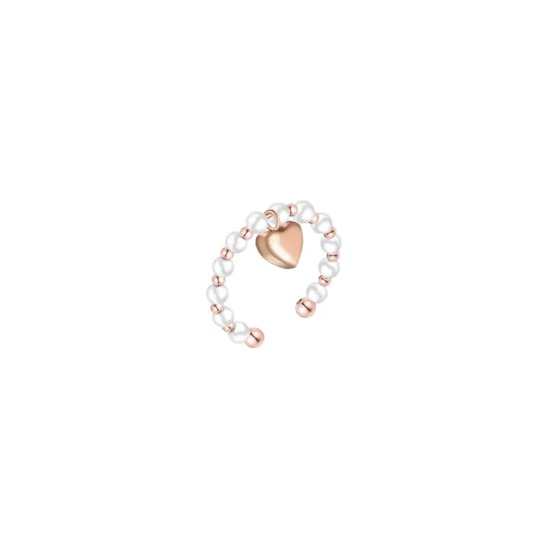 ANELLO DONNA IN ACCIAIO IP ROSE E PERLE SINTETICHE BIANCHE CON CUORE IP ROSE