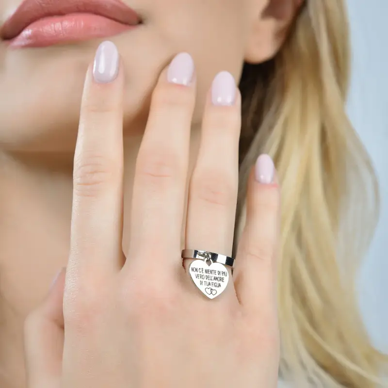 ANELLO DONNA IN ACCIAIO NON C'E' NIENTE DI PIù VERO DELL'AMORE DI TUA FIGLIA miniatura 2