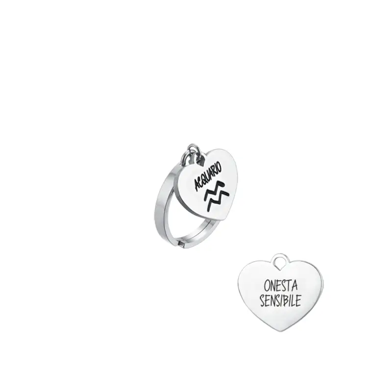 ANELLO DONNA IN ACCIAIO SEGNO ZODIACALE ACQUARIO CON CUORE