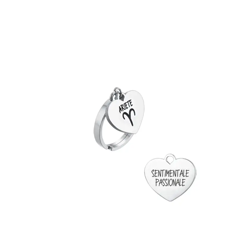ANELLO DONNA IN ACCIAIO SEGNO ZODIACALE ARIETE CON CUORE