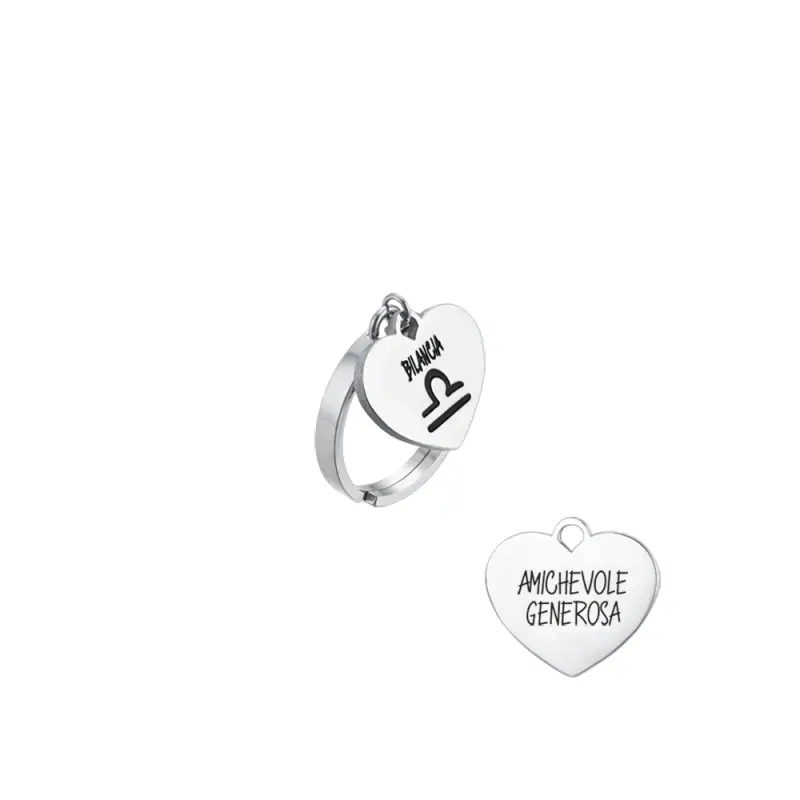 ANELLO DONNA IN ACCIAIO SEGNO ZODIACALE BILANCIA CON CUORE