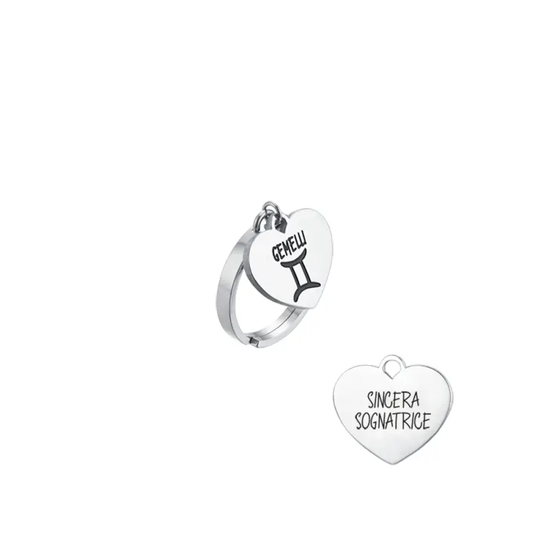 ANELLO DONNA IN ACCIAIO SEGNO ZODIACALE GEMELLI CON CUORE