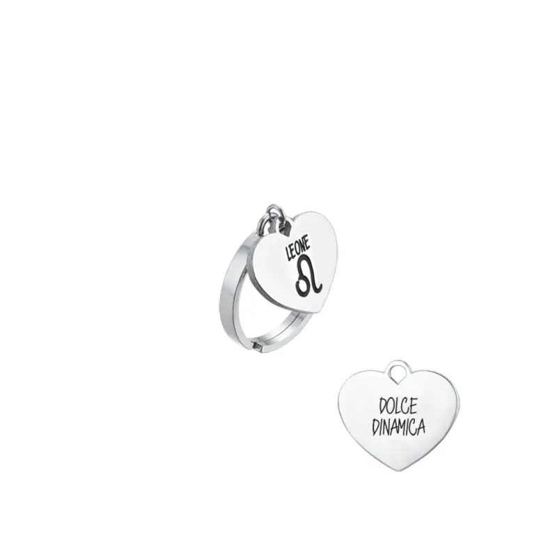 ANELLO DONNA IN ACCIAIO SEGNO ZODIACALE LEONE CON CUORE