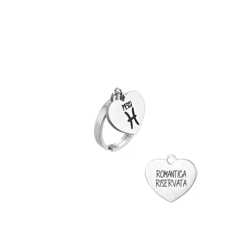 ANELLO DONNA IN ACCIAIO SEGNO ZODIACALE PESCI CON CUORE
