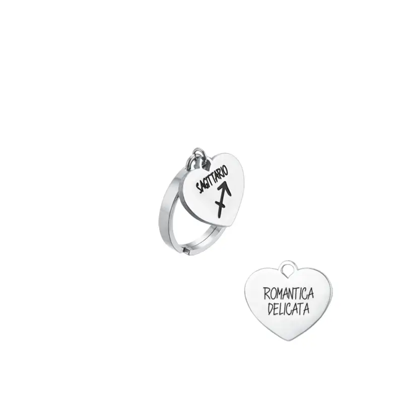 ANELLO DONNA IN ACCIAIO SEGNO ZODIACALE SAGITTARIO CON CUORE