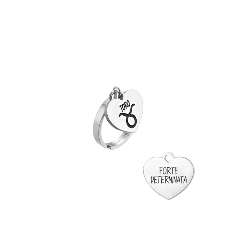 ANELLO DONNA IN ACCIAIO SEGNO ZODIACALE TORO CON CUORE