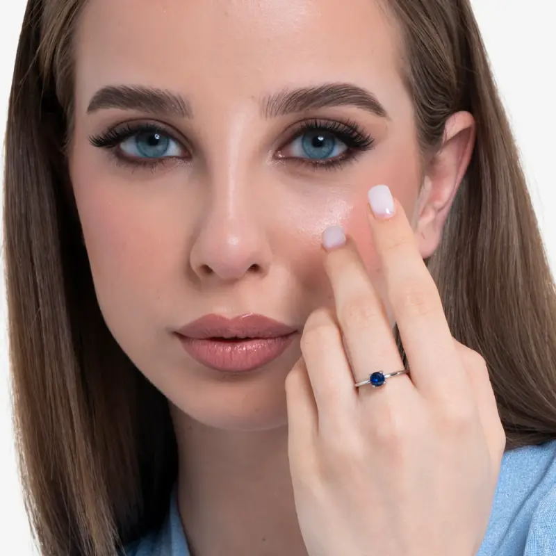 ANELLO DONNA IN ACCIAIO ZIRCONE BLU miniatura 3