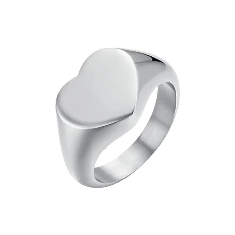 ANELLO DONNA SIGILLO IN ACCIAIO CON CUORE, Argento /