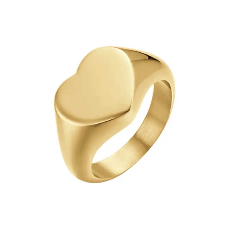 ANELLO DONNA SIGILLO IN ACCIAIO IP GOLD CON CUORE, Oro /
