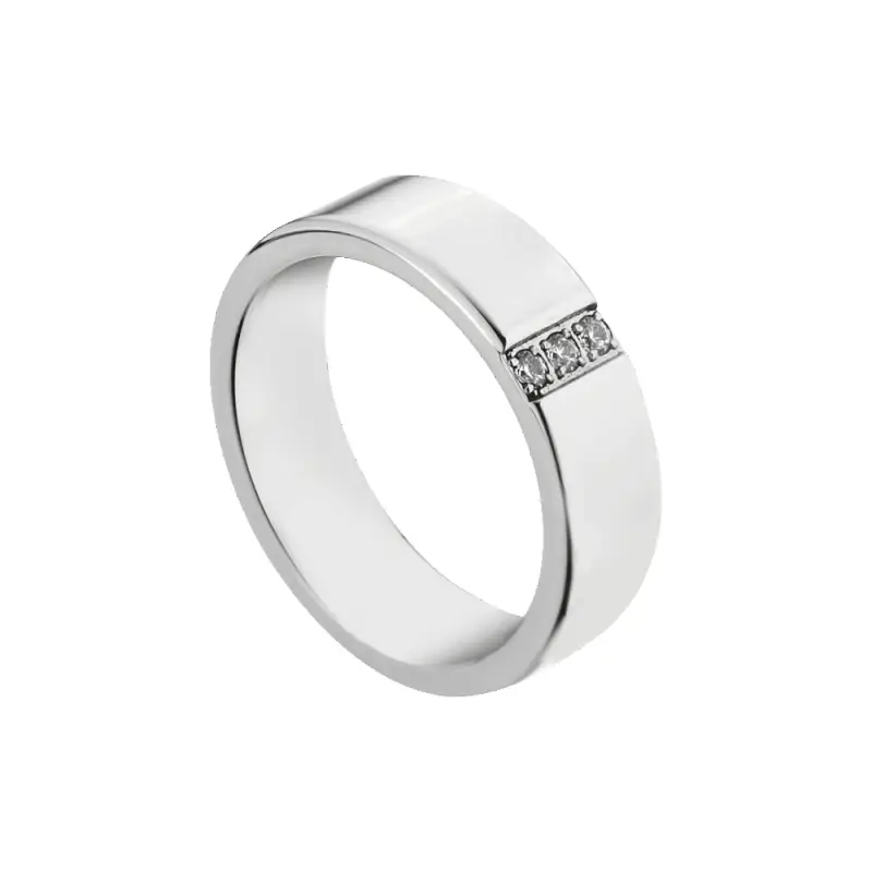 ANELLO UOMO IN ACCIAIO CON CRISTALLI BIANCHI, Argento /