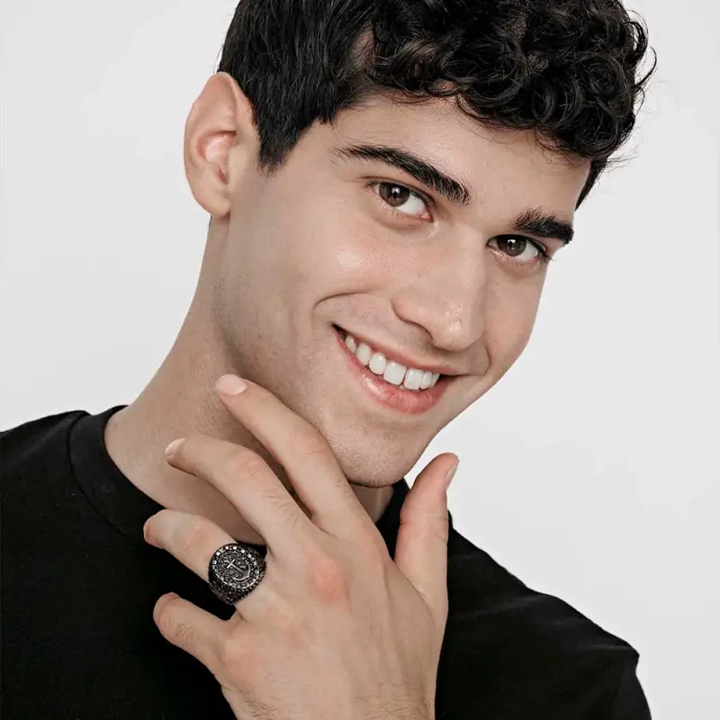 ANELLO UOMO SIGILLO IN ACCIAIO CON ANCORA, Argento / miniatura 3