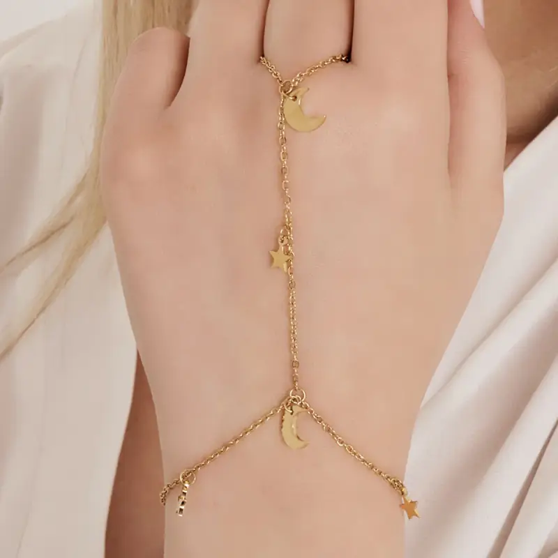 BRACCIALE BACIAMANO DONNA IN ACCIAIO IP GOLD CON STELLE E LUNE Oro miniatura 2