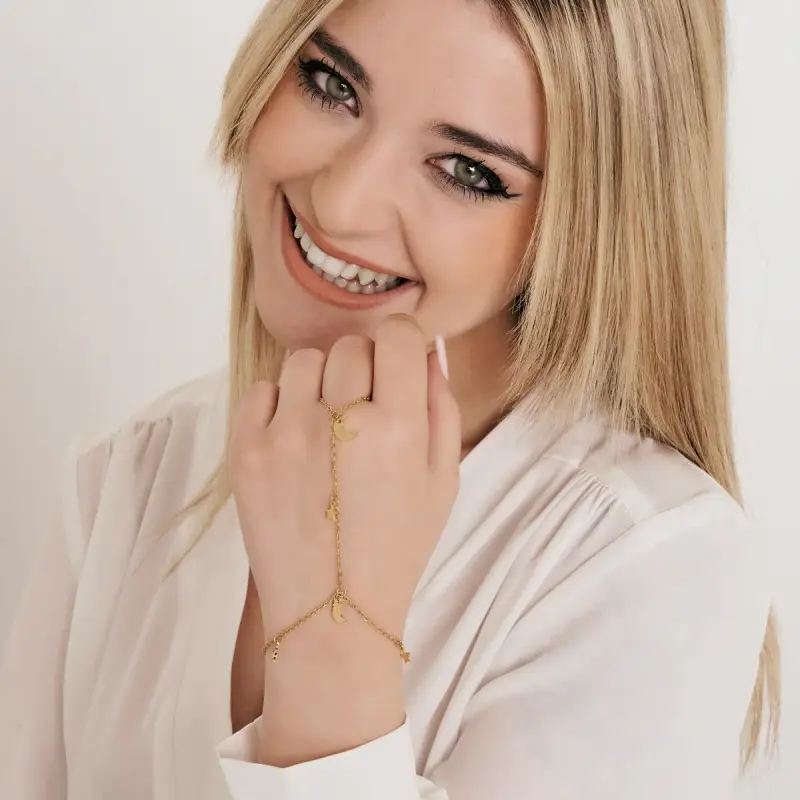 BRACCIALE BACIAMANO DONNA IN ACCIAIO IP GOLD CON STELLE E LUNE Oro miniatura 3